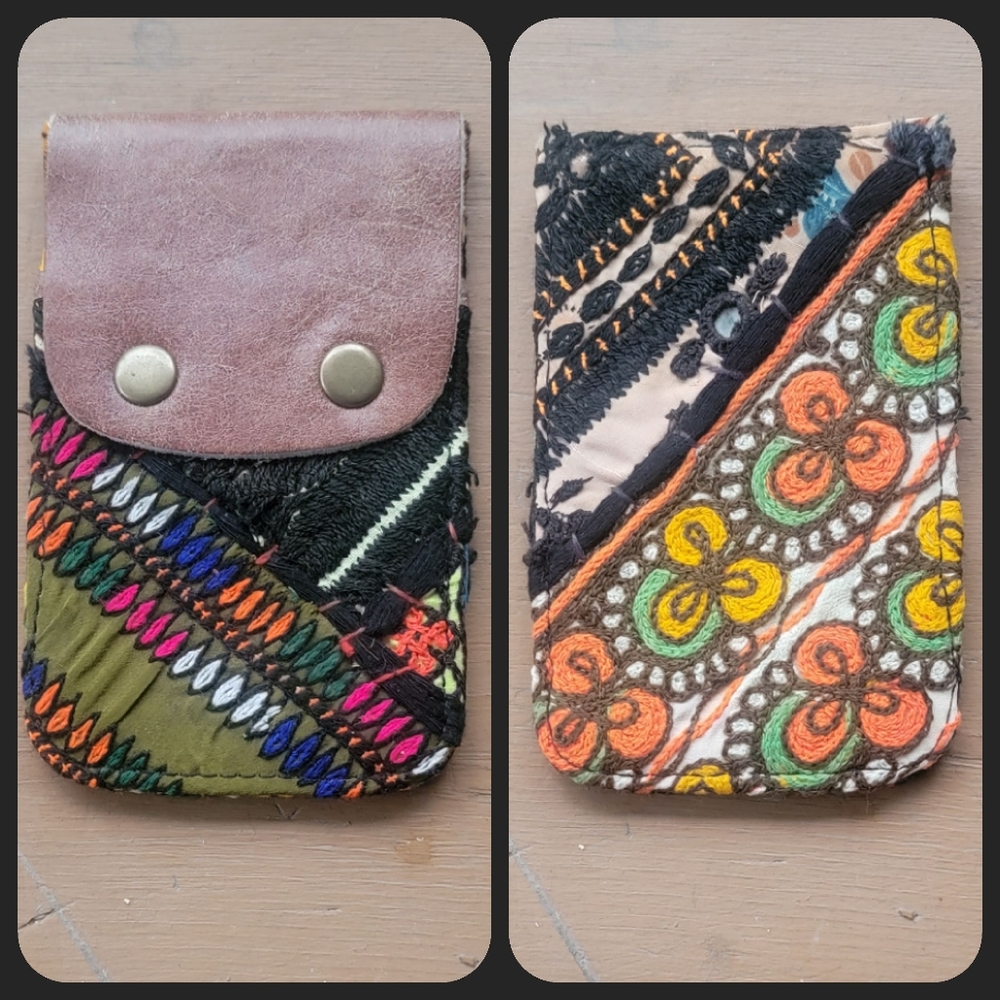 🍳🧠 Free People Boho Embroidered Repurposed vtg banjara hippie Wallet card case